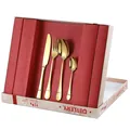 24-piece golden stainless steel cutlery set with knives and forks in premium gift box - Red Box / Gold
