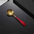 Cuillère ronde en acier inoxydable doré poli avec un manche de finition rouge mat - Cuillère à Dîner Rouge Or