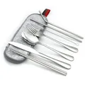 7-piece stainless steel travel cutlery set with gray felt pouch and cleaning brush - Silver-Light Gray Bag