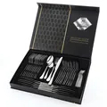 Polished silver stainless steel cutlery set with 48 pieces in elegant black gift box - Silver
