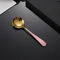 Cuillère à soupe ronde en acier 304, finition miroir dorée et manche rose moderne - Cuillère de Table Rose et Or