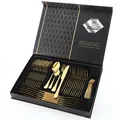 Polished gold stainless steel cutlery set with 24 pieces in a black gift box - Gold