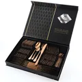 48-piece rose gold stainless steel cutlery set presented in a black luxury gift box - Rose Gold