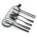 Black stainless steel travel cutlery set in gray felt storage case with red webbing - Black-Light Gray Bag