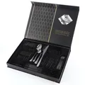 Polished black stainless steel cutlery set neatly organized in a premium gift box - Black