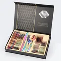 24-piece rainbow stainless steel cutlery set in a premium black gift storage box - Iridescent (Knife Fork Spoon Tea Spoon)