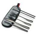 Gunmetal 7-piece stainless steel travel cutlery set with grey felt carrying case - Black-Dark Gray Bag