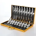 Ménagère 32 pièces en acier inoxydable argenté dans un coffret cadeau doré texturé - Argent (Set de 36 Pièces)