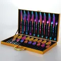Ménagère 24 pièces en acier inoxydable arc-en-ciel dans un coffret cadeau doré portatif - Iridescent (Set de 36 Pièces)