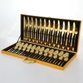 Ménagère 24 pièces en acier inoxydable doré avec coffret cadeau doré élégant - Or (Set de 48 Pièces)
