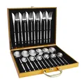 Ménagère 24 pièces en acier inoxydable poli avec boîte de rangement dorée portable - Style Argenté - Boîte Dorée