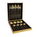 16-piece gold stainless steel cutlery set with elegant gift box and mirror finish - 16-Piece Set (Gold Grid Box) / Gold