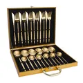 Ménagère de 24 pièces en acier inoxydable doré avec boîte cadeau de luxe gaufrée - Style Doré - Boîte Dorée