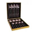 Premium 16-piece rose gold stainless steel cutlery set in elegant golden gift box - 16-Piece Set (Gold Grid Box) / Rose Gold