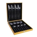 Set posate da 16 pezzi in acciaio inox nero e argento in confezione regalo dorata - Set da 16 Pezzi (Scatola a Griglia Dorata) / Nero