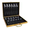 Ménagère 24 pièces en acier inoxydable noir avec coffret cadeau doré comprenant des couteaux - Style Noir - Boîte Dorée