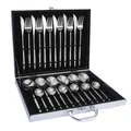 Ménagère 24 pièces en acier inoxydable avec mallette argentée et finition miroir - Style Argenté - Boîte Argentée