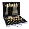 Ménagère 24 pièces en acier inoxydable doré avec couverts dans son coffret cadeau argent - Style Doré - Boîte Argentée