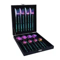 Set posate da 24 pezzi in acciaio inossidabile arcobaleno con elegante scatola regalo nera - Set da 16 Pezzi (Scatola Coccodrillo Nera) / Aurora boreale