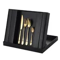 4-piece golden stainless steel cutlery set with mirror finish in a black luxury gift box - Black Box / Gold