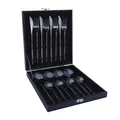 Set di posate da 16 pezzi in acciaio inossidabile nero con coltelli, forchette e cucchiai in box - Set da 16 Pezzi (Scatola Coccodrillo Nera) / Nero