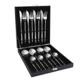 Set posate 16 pezzi in acciaio inox argento con coltelli, forchette e cucchiai in confezione - Set da 16 Pezzi (Scatola Nera) / Acciaio Originale