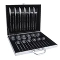 Ménagère 24 pièces en acier inoxydable noir avec couteaux et fourchettes en coffret argent - Style Noir - Boîte Argentée