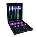 Elegante set posate da 16 pezzi in acciaio inossidabile iridescente con scatola - Set da 16 Pezzi (Scatola Nera) / Aurora boreale