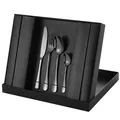 Modern 4-piece black stainless steel cutlery set with elegant cylindrical handles in gift box - Black Box / Black
