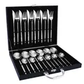 Ménagère de 24 pièces en acier inoxydable poli dans son coffret cadeau noir élégant - Style Argenté - Boîte Noire