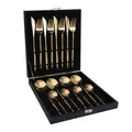 Set posate da 24 pezzi in acciaio inossidabile dorato lucido in scatola regalo nera - Set da 16 Pezzi (Scatola Nera) / Oro