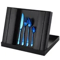 24-piece stainless steel cutlery set with electroplated blue finish in a matte black box - Black Box / Blue
