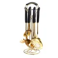 Deluxe black and gold stainless steel kitchen utensil set with hanging rack stand - Gold Finish Black Glazed Handle
