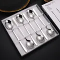 Set de 6 cuillères à dessert en acier inoxydable avec manches blancs et coffret - Ensemble de Cuillères Argentées (Coffret Cadeau) / Acier Original