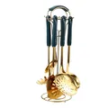 Green ceramic handle gold stainless steel cooking tool set with round stand - Gold Finish Green Patterned Handle