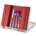 Rainbow plated stainless steel cutlery set with four pieces in a premium gift box - Red Box / Rainbow