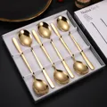 Lot de 6 cuillères dorées en acier inox 304 à long manche avec boîte cadeau grise - Ensemble de Cuillères Dorées (Coffret Cadeau) / Or