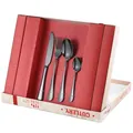 24-piece gunmetal stainless steel cutlery set with silver ring detail in a premium gift box - Red Box / Black