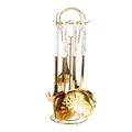 7-piece gold stainless steel cooking utensils set with white ceramic handles and rack - Gold Finish White Patterned Handle