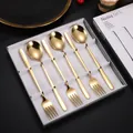 Lot de 6 cuillères et fourchettes dorées en acier inoxydable 304 avec boîte cadeau - Ensemble Combiné Cuillère et Fourchette Doré (Coffret Cadeau)