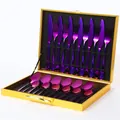 Set posate da 24 pezzi in acciaio inox viola cangiante in scatola regalo dorata - Viola (Confezione Regalo Oro)