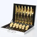 Set posate 24 pezzi in acciaio inox dorato con custodia argentata a quadri - Oro (Confezione Regalo Argento)