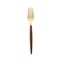 Japanische goldene matte Edelstahl-Speisegabel mit dunkelbraunem Griff in Holzmaserung - Gold Spitz Holzgriff Gabel