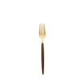 Goldene Edelstahl-Speisegabel mit ergonomischem dunkelbraunem Holzmaserungsgriff - Gold Spitz Holzgriff Kuchengabel