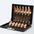 Set posate da 24 pezzi in acciaio inossidabile oro rosa in elegante confezione regalo nera - Oro Rosa (Confezione Regalo Nera)