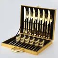 Set posate 24 pezzi in acciaio inox dorato con custodia regalo in pelle premium - Oro (Confezione Regalo Oro)