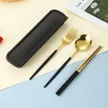 Set di posate portatili in acciaio inossidabile nero e oro con custodia inclusa - Forchetta Cucchiaio Bacchette Nero Oro (Custodia Nera)