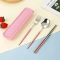 Set di posate rosa portatili in acciaio inox con cucchiaio, forchetta e custodia rosa - Forchetta Cucchiaio Bacchette Rosa Argento (Custodia Rosa)
