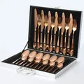 Set posate 24 pezzi in acciaio inossidabile oro rosa in confezione regalo a scacchi argento - Oro Rosa (Confezione Regalo Argento)