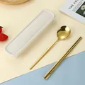 Set di posate portatili in acciaio inox dorato con cucchiaio e custodia color crema - Cucchiaio Bacchette Oro (Custodia di Grano)